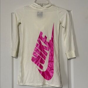 Nike Off-White Hoodie Dress with Vibrant Pink Logo Girls Size 6X